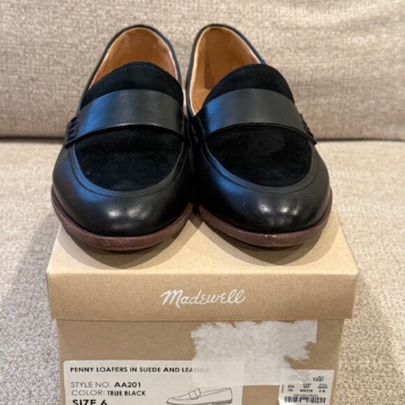 Madewell Penny Loafers in Suede and Leather - True Black, Size 6 - Picture 4 of 5